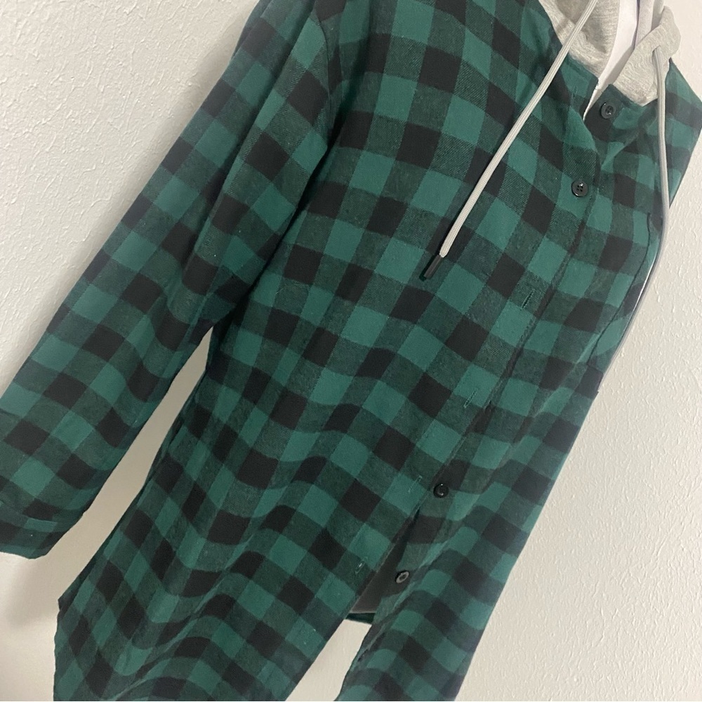 Women’s Flannel Long Sleeve Green/Black Hoodie Small Warm and Comfy EUC